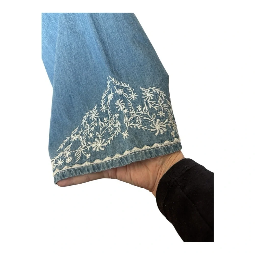 Coldwater Creek Blue Denim Kimono Wrap Top with White Embroidery Sz XL - Picture 4 of 12